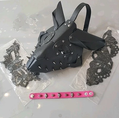 Máscara de conejo adulto con púas plisado sexy venda para los ojos disfraces esclavitud BDSM Foto 1 de 4