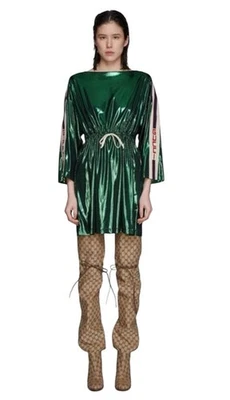 Vestido Gucci Pasarela Metálico Deportivo Logo En Verde Nuevo Talla Pequeña Foto 1 de 4