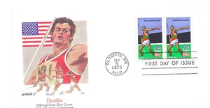 1790 10c Olympic Javelin, Fleetwood, pair, FDC - Picture 1 of 1