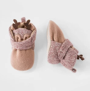 Baby Reindeer Bootie Slippers Brown Hook & Loop - Cat & Jack, CHOOSE SIZE - Picture 1 of 2