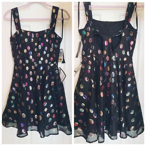 NewCity Studios Chiffon Polk Dot Mini Fit & Flare Dress Juniors Size 3/4 $79 - Picture 1 of 7