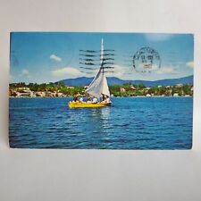 Vintage Postcard 1961 - Sailing on Mirror Lake Placid NY - Posted w/ Letter