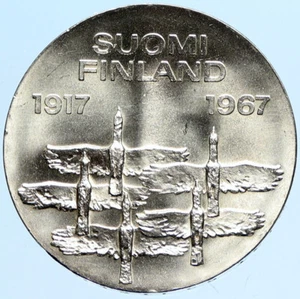 1967 FINLAND Geese Flying 50Y Independence VINTAGE Silver 10 Markkaa Coin i97751 - Picture 1 of 3