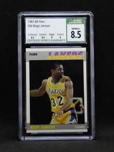 Lot (2) 1987-88 Fleer Basketball #56 Magic Johnson HOF 8.5 CSG 9.5 gem mint subs - Picture 1 of 4