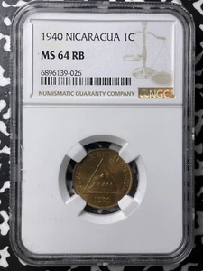 1940 Nicaragua 1 Centavo NGC MS64RB Lot#G8063 Choice UNC! - Picture 1 of 3