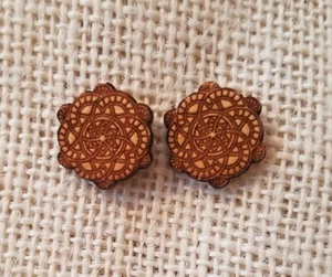Handmade Artisan Wood Mandala Pierced, Earrings, Gauges, Boho, Tribal, Festival! - Picture 1 of 7