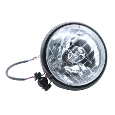 Montaje inferior de faros redondos calavera haz alto/bajo negro para Harley Dyna Honda VT Foto 1 de 4