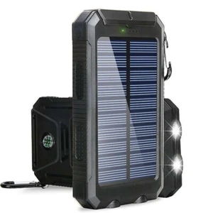 Fast Charging 20000 mAh Solar Power Bank with Dual USB Ports & Flashlights Black - Picture 1 of 7