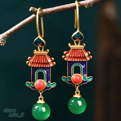 Women's Green Jade Earring Drop Dangle Earrings Gold Tone Jewelry Party Gifts - Image 1 of 4