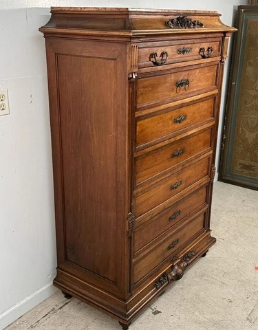 Antique French Semainier/Dresser/Lingerie Chest. Walnut with Marble Top Cover