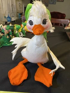 Vintage Easter Duck Annalee Large White Duck With Green Polka Dot Scarf - Picture 1 of 7