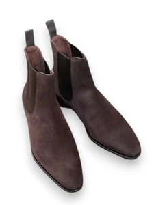 Handmade Brown Chelsea Real Suede Dress Office Pull On Formal Boots For Men - Bild 1 von 5
