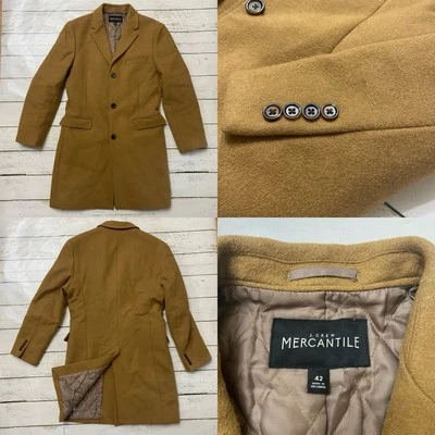 J.Crew Mercantile Men’s 42 Tan 70% Wool Topcoat Dress Coat Long Single Vent - Image 1 of 4