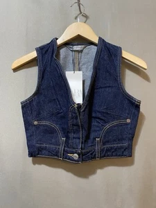 NWT ZARA Women Sleeveless Button Waistband Hem Denim Crop Vest Top Size XS Blue - Picture 1 of 13