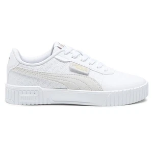 PUMA Carina 2.0 Logobsession Metallic Lace Up Womens White Sneakers Casual Shoe - Picture 1 of 6