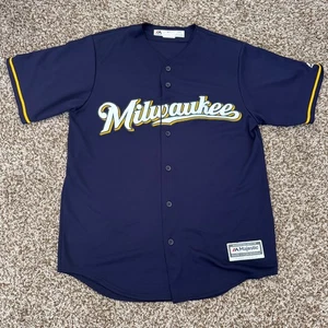 Milwaukee Brewers Majestic Cool Base MLB Jersey Shirt NAVY | Size MEDIUM VTG - Picture 1 of 11