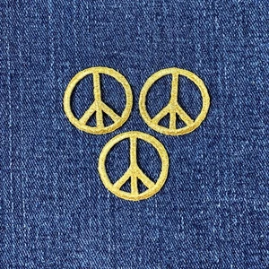 3-Pack Peace Sign Applique Patch Mini Metallic Gold Embroidered Badge 1" Iron On - Picture 1 of 2