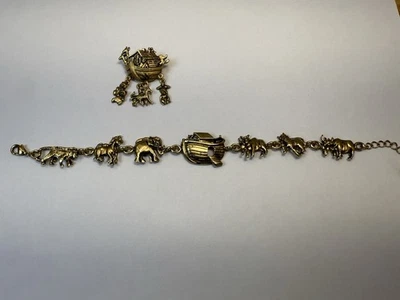 Vintage Avon Gold Tone Noah's Ark Bracelet And Brooch Animals - Image 1 of 4
