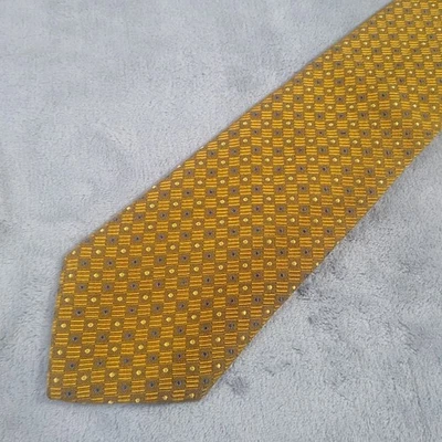 Ermenegildo Zenga Tie Wool Silk Blend Gold Geometric Made In Italy - Image 1 of 4