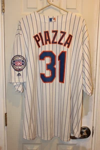 white pinstriped New York Mets Mike Piazza (31) button-down Majestic HOF jersey - Picture 1 of 7