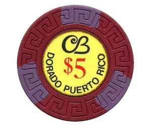 $5 CERROMAR BEACH Old CB RedPur Hotel CASINO Chip DORADO Puerto Rico Large Key - Picture 1 of 2