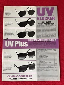 Occhiali da sole Olympic Optical vintage 1987 stampa pubblicità blocco UV pubblicità - Foto 1 di 7