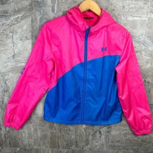 Under Armour Girls' Windbreaker, Zip-up Jacket, Water Repellent Pink Blue Sz YXL - Picture 1 of 5