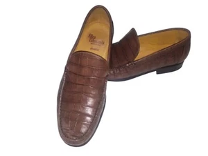 Allen Edmonds Brindisi Crocodile Embossed Leather Loafers Brown Italy Men’s 9D - Picture 1 of 9