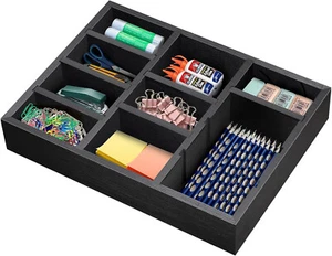 Organizer-Tablett mit 9 Fächern aus Holzschublade, verstellbare Fächer, Kiefer massiv, schwarz - Bild 1 von 7