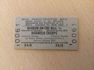 L, T, Railway. TICKET, (. Harrow On The Hill. To. Norwich. Thorpe , ).A-38 - Picture 1 of 1