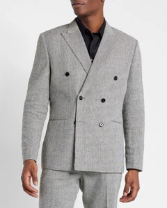 NEW EXPRESS $278 BLACK & WHITE SLIM LINEN BLAZER SUIT JACKET SZ 42S - Picture 1 of 6