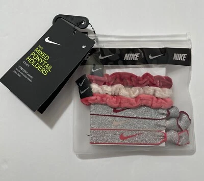 Paquete de 6 soportes de cola de caballo elásticos Nike mixed plateados/rosa Foto 1 de 4