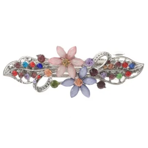 Silver Tone Metal Hair Clip with Rhinestone & Acrylic Jewelry Stone B3824-MUL - Picture 1 of 2