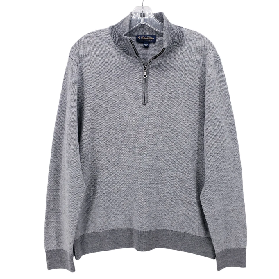 BROOKS BROTHERS Extra Fine 100% Merino Wool Gray 1/4 Zip Pullover Soft LARGE - Image 1 of 4