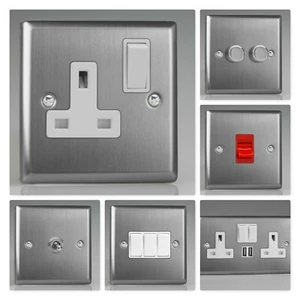 Varilight Classic Brushed Steel XTW Light Switch Socket Dimmer Toggle Cooker TV - Picture 1 of 53