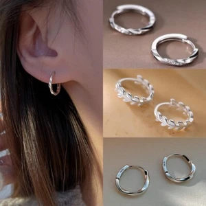 925 Sterling Silver Huggie Hinge Hoop Earrings Women Girls Jewellery Gift UK - Picture 1 of 36