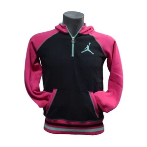 Nike Jordan Girls Fleece Hoodie Cosy warm 1-2 Zip Hoodie with hood Pink Black - Picture 1 of 2