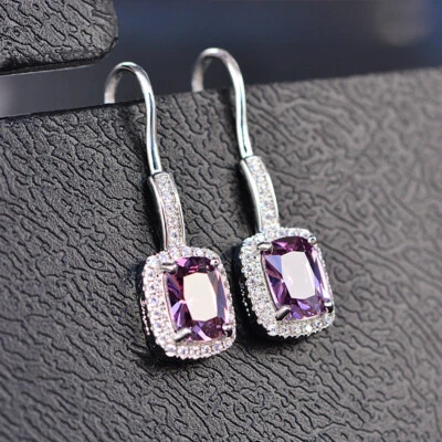 Pendientes colgantes zafiro artificial 5 colgantes joyería circonita cúbica plata brillante esmeralda Foto 1 de 4