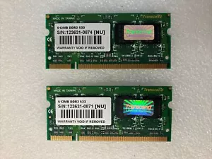 ~ (2x 512MB) Transcend DDR2-533 PC2-4200 Laptop Memory SO-DIMM RAM - Picture 1 of 3