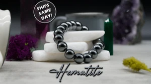 Natural Hematite Crystal Bead Bracelet Healing Protection Stone Magnetic Jewelry - Picture 1 of 7