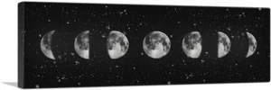 ARTCANVAS Moon Phases with NASA Deep Field Background Panoramic Canvas Art Print - Picture 1 of 11