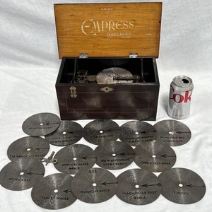 Empress Antique Disc Music Box w/ 15 Metal Discs - as is needs repair - Picture 1 of 15