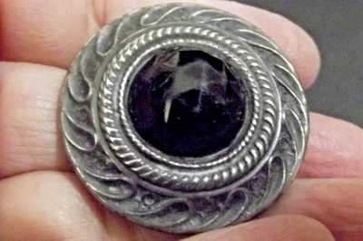 Vintage Gay 90s Type Button - Deep Red Jewel, Multi-Borders (4903) - Image 1 of 4