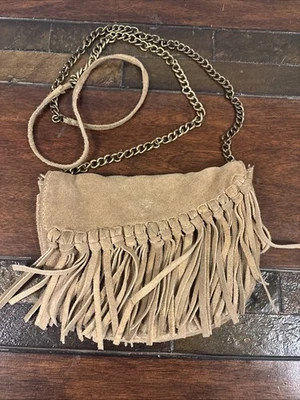 Bolso Bandolera Boho Hippie Gamuza Genuina Marrón Flecos Foto 1 de 4