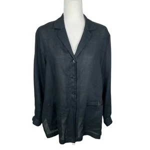 Vintage United Colors of Benetton Leinen Knopfleiste Tunika Top Schwarz Damen 42/L - Bild 1 von 16