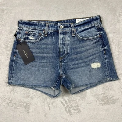 Женские джинсовые шорты Rag & Bone Dre размер 27 синие с заниженной талией искусственно состаренные срезанные - Изображение 1 из 4