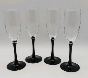 Juego De 4 Flautas Champagne Cristal D'arques Astra De Colección Tallo Negro Remolino 8 1/8" - Imagen 1 de 5