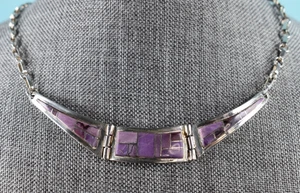 Vintage Arnold Maloney Native American Sterling Silver Sugilite Necklace 16.5" - Picture 1 of 16