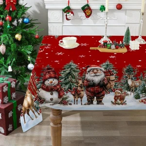 Tovaglia Natalizia 60x120 Pollici - Babbo Natale e Pupazzo di Neve Decorazioni per... - Foto 1 di 7