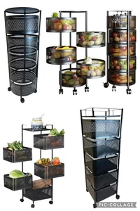 6 Tier Kitchen Rotating Storage Trolley Cart With Wheels Utility Vegetable Rack - Picture 1 of 28